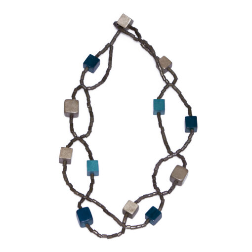 Kyokya dřevěný náhrdelník “Cubic” modrý K042